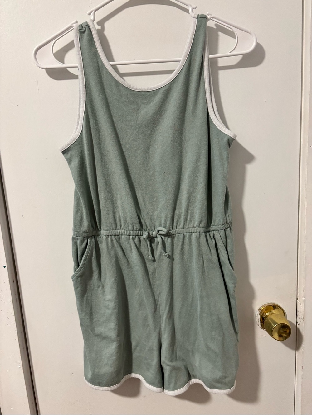 wonder nation Sage Green Sleeveless One-Piece Romper with White Trim